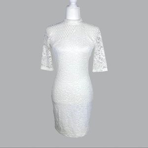 White Lace Bebe sz small short sleeve dress knee length cocktail, business class